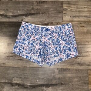 Lilly Pulitzer Walsh Shorts Size 8 Blue White Print Cotton Flat Front